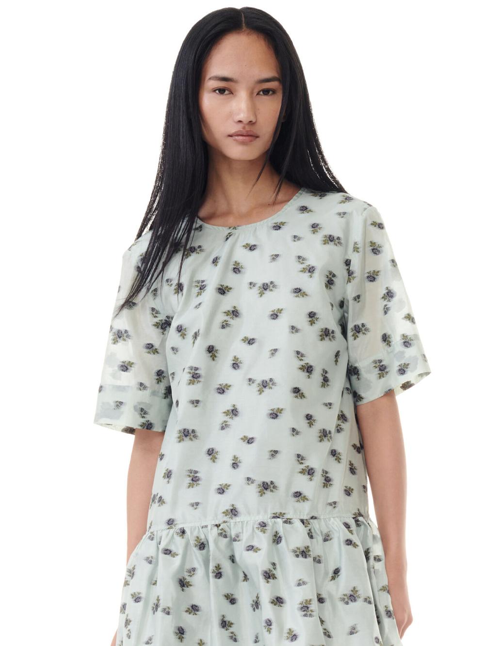 GANNI Floral Printed Jacquard Midi Dress