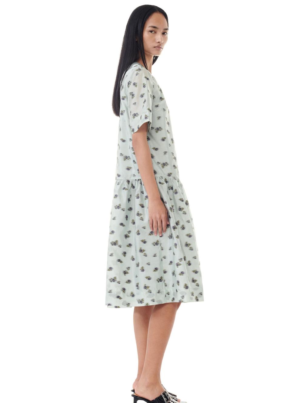 GANNI Floral Printed Jacquard Midi Dress