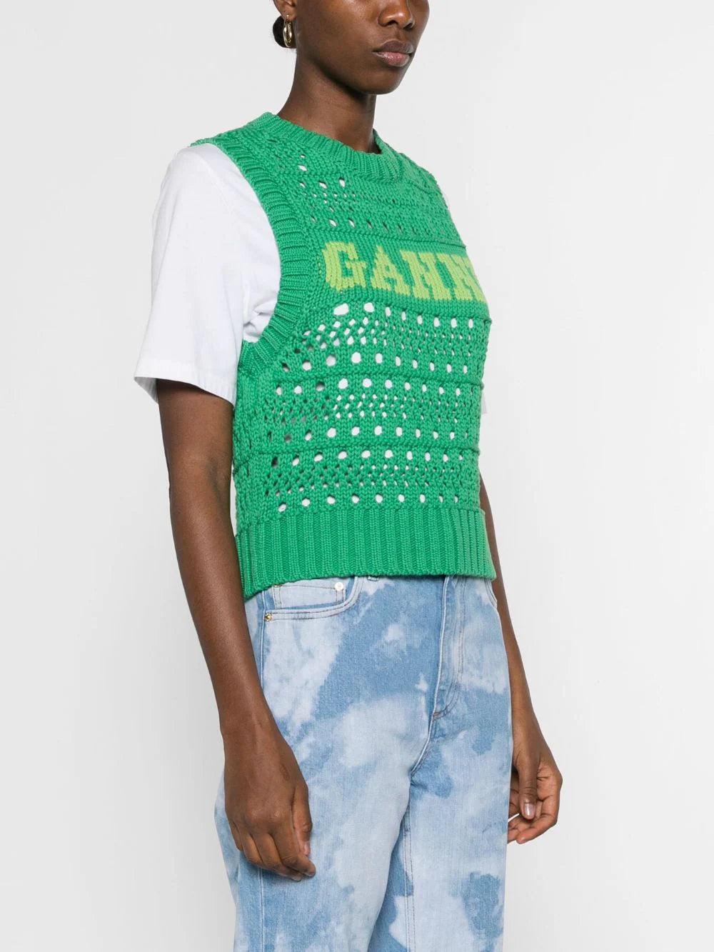 GANNI Green Cotton Rope Vest