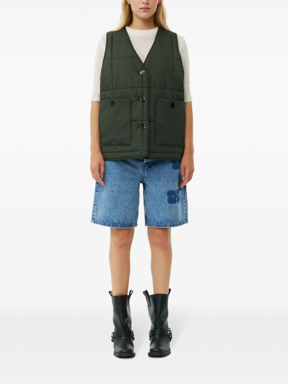 GANNI Green Quilt Boxy Vest