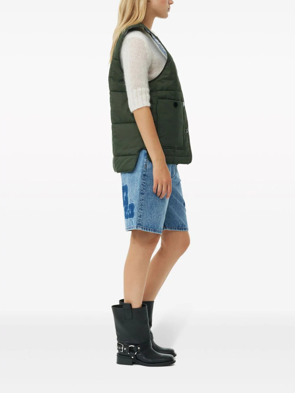 GANNI Green Quilt Boxy Vest