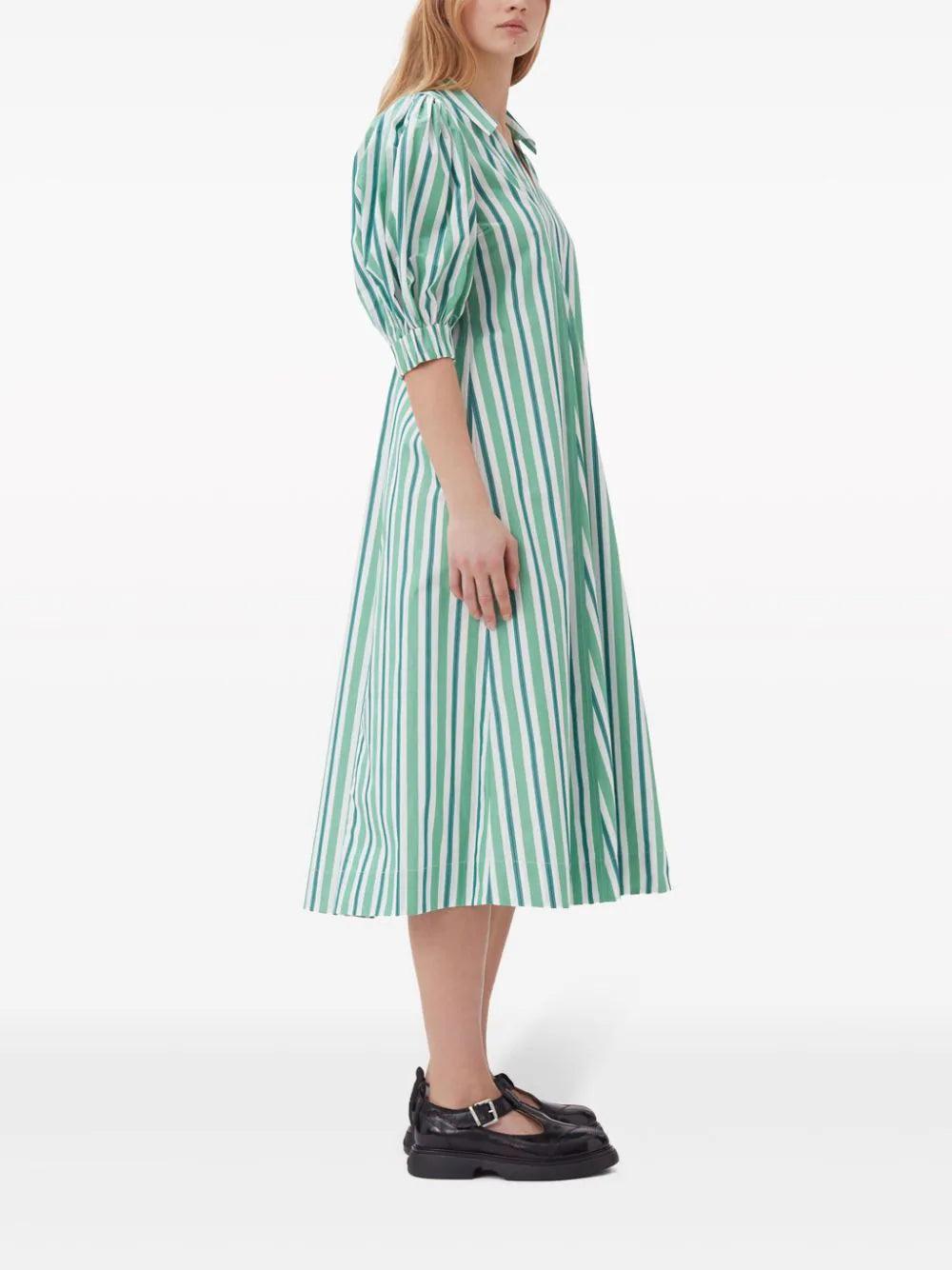 GANNI Green Striped Collar Long Dress