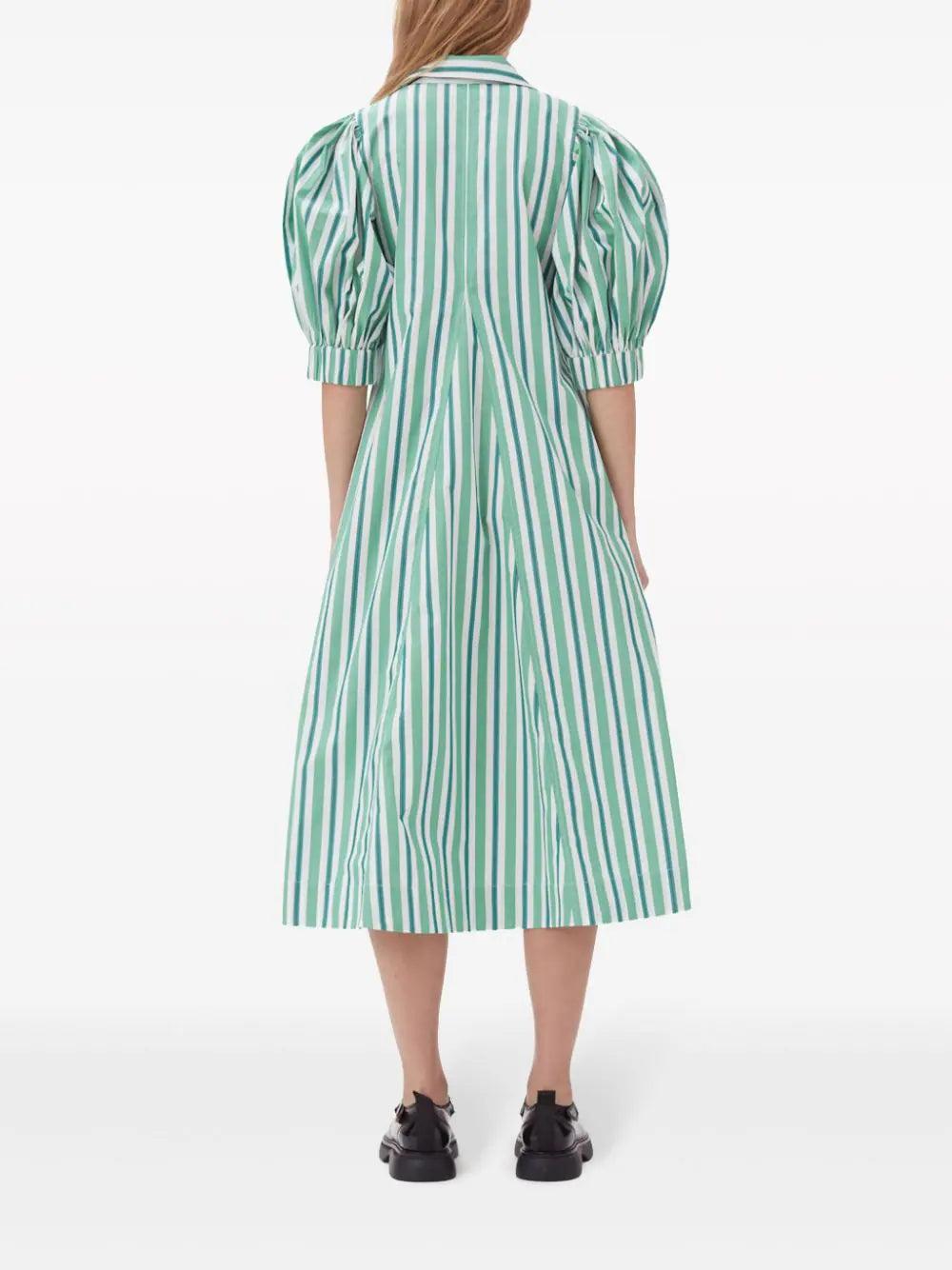 GANNI Green Striped Collar Long Dress