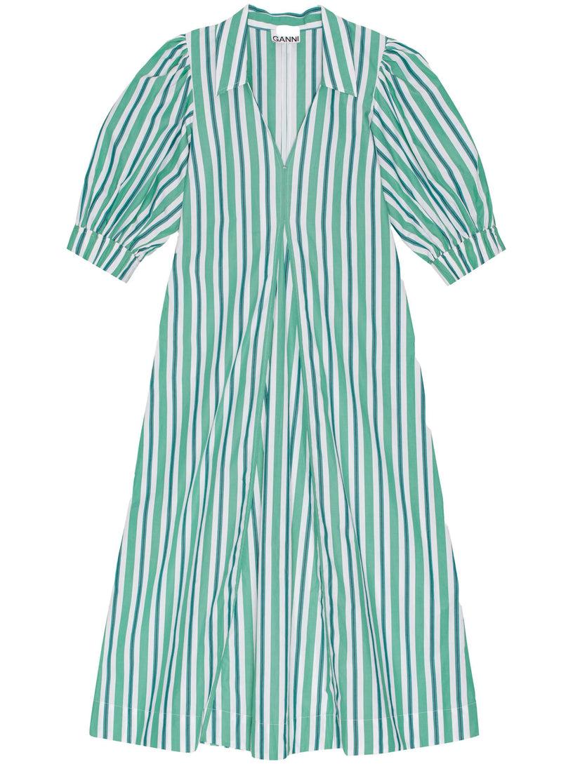 GANNI Green striped collar long dress