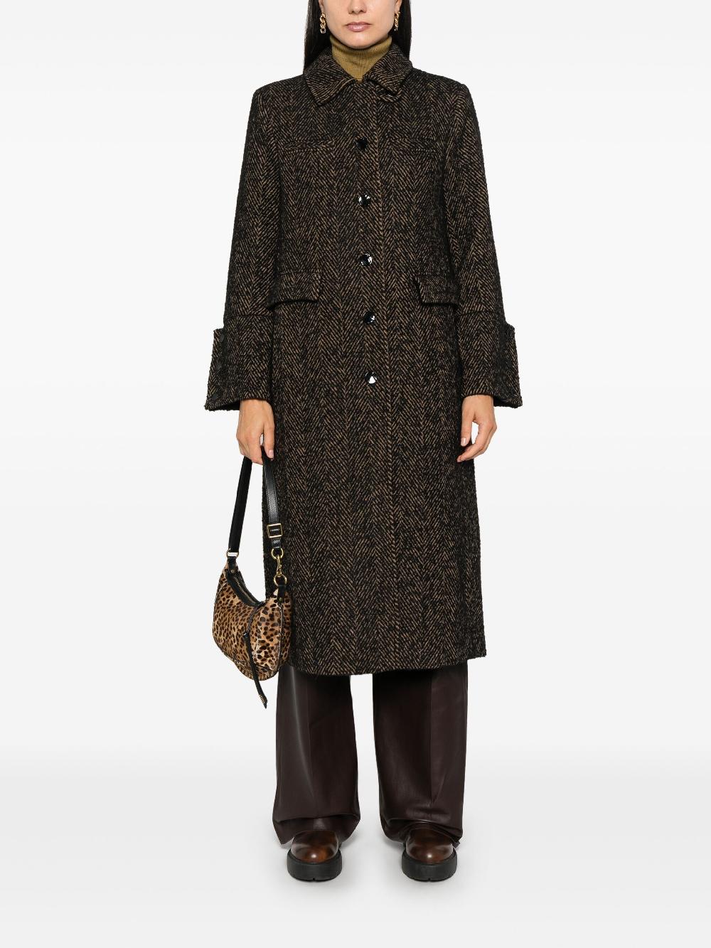 GANNI Herringbone Wool Coat