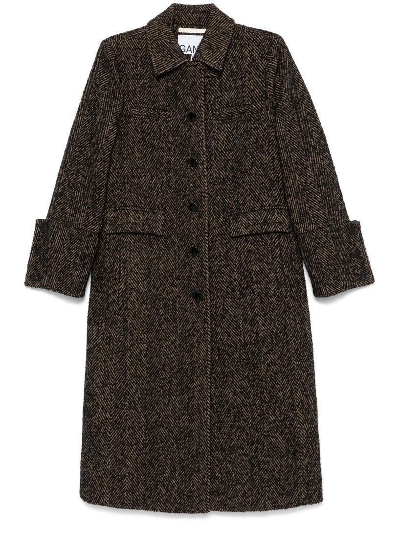 GANNI Herringbone wool coat