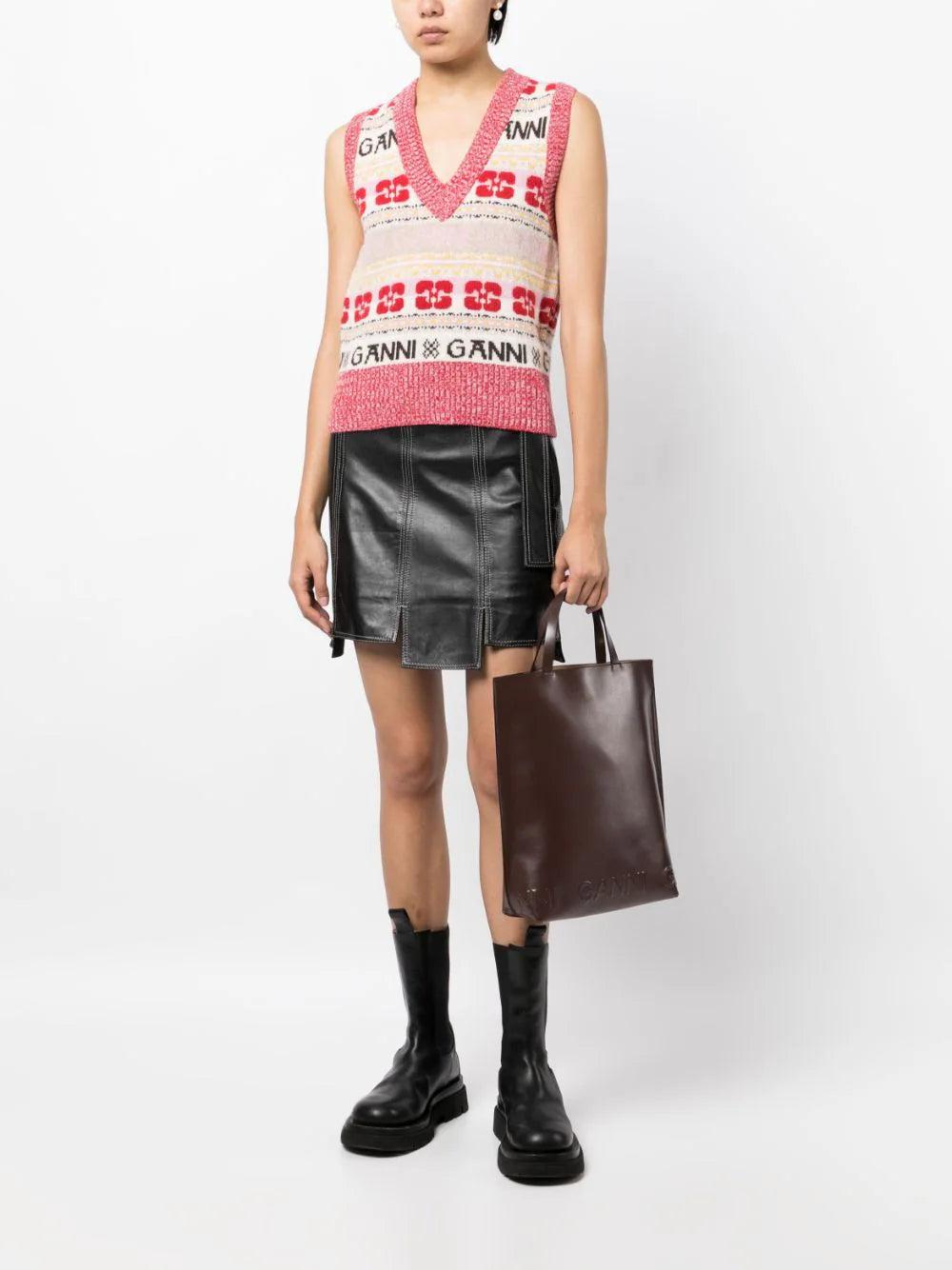 GANNI Intarsia-knit Logo Vest