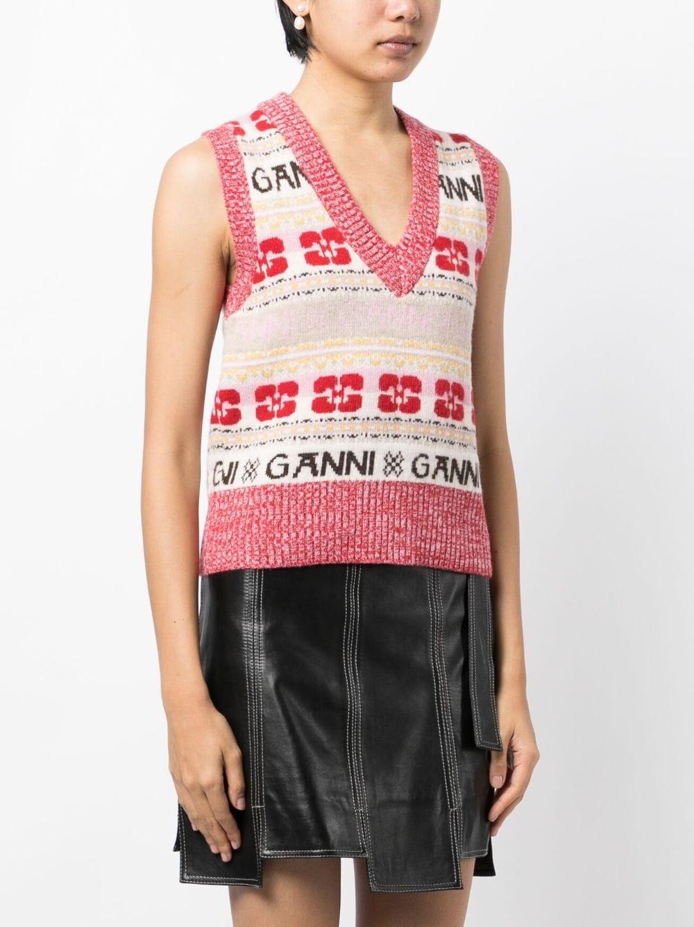 GANNI Intarsia-knit Logo Vest