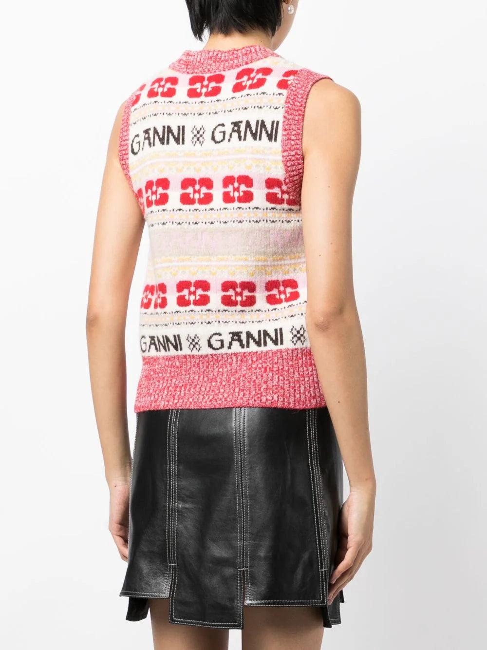 GANNI Intarsia-knit Logo Vest