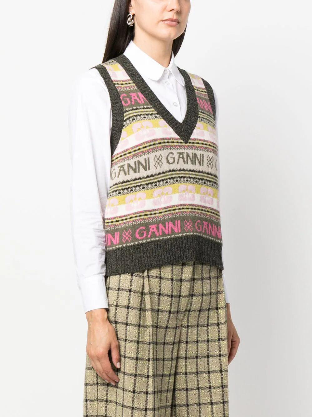 GANNI Intarsia-knit Logo Vest