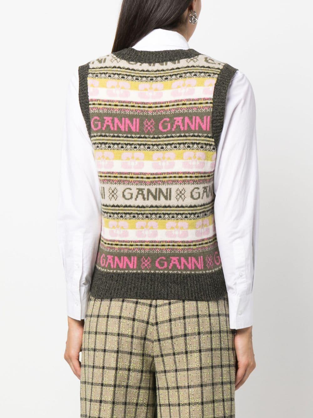 GANNI Intarsia-knit Logo Vest