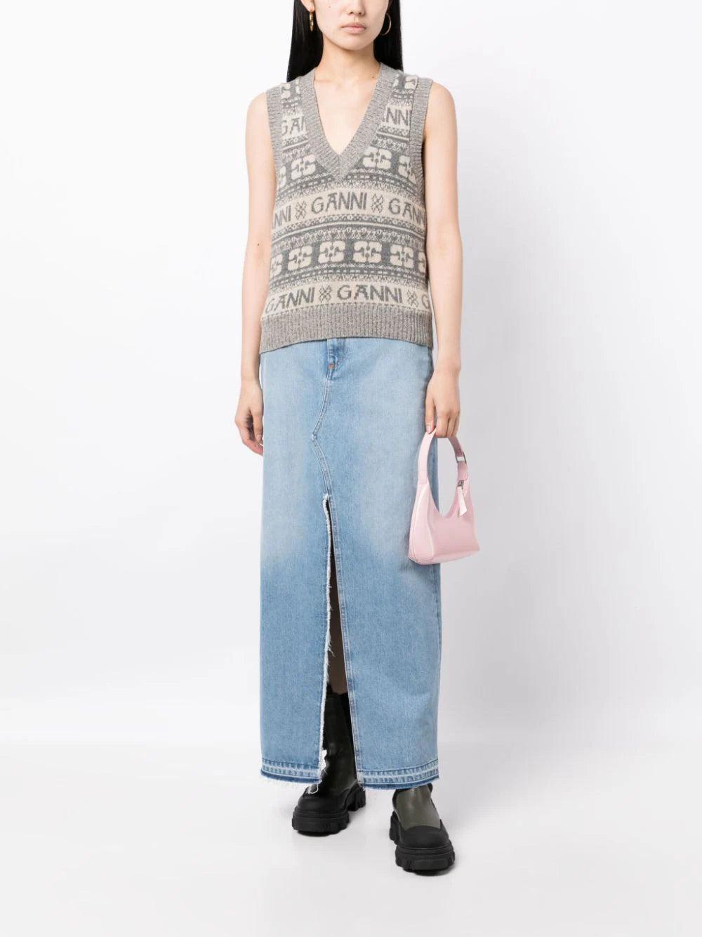 GANNI Intarsia-knit Logo Vest