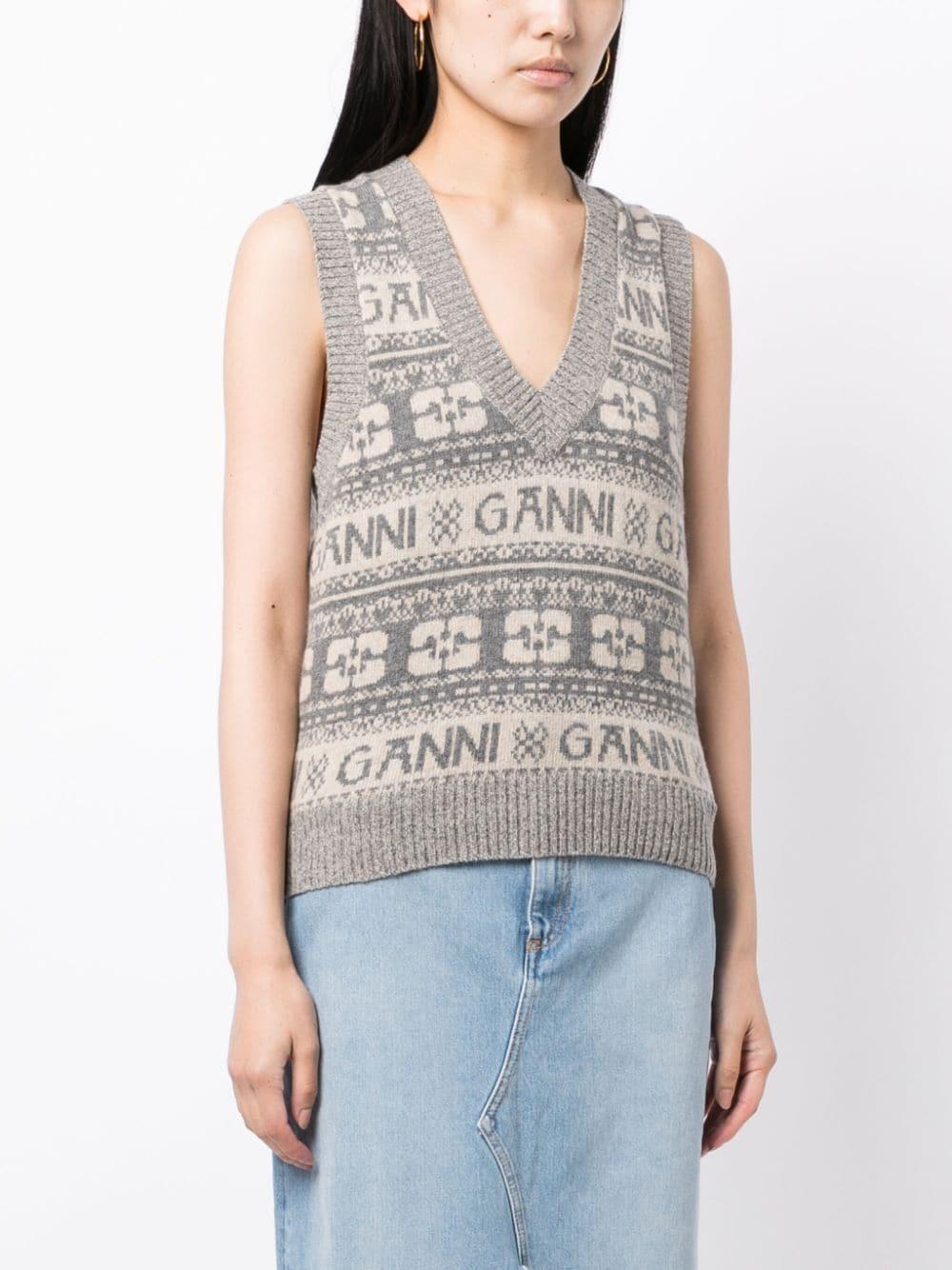 GANNI Intarsia-knit Logo Vest