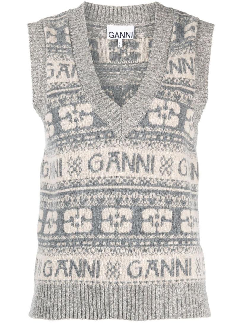 GANNI Intarsia-knit logo vest