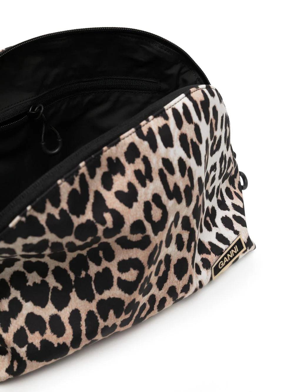 GANNI Large Leopard-print Clutch Bag