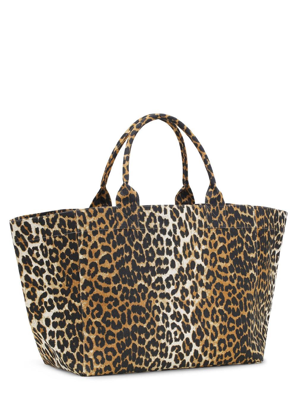 GANNI Leopard Oversized Canvas Tote Ba