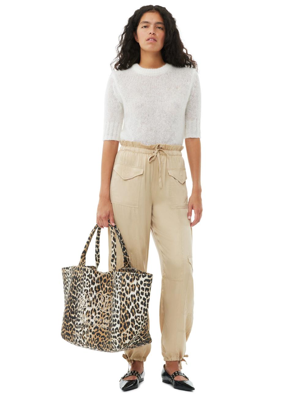 GANNI Leopard Oversized Canvas Tote Ba