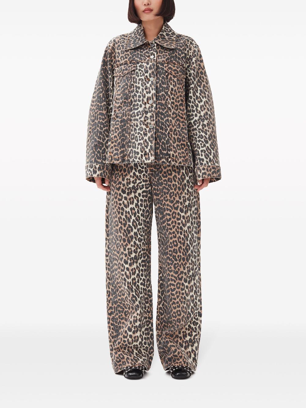 GANNI Leopard Printed Denim Jacket