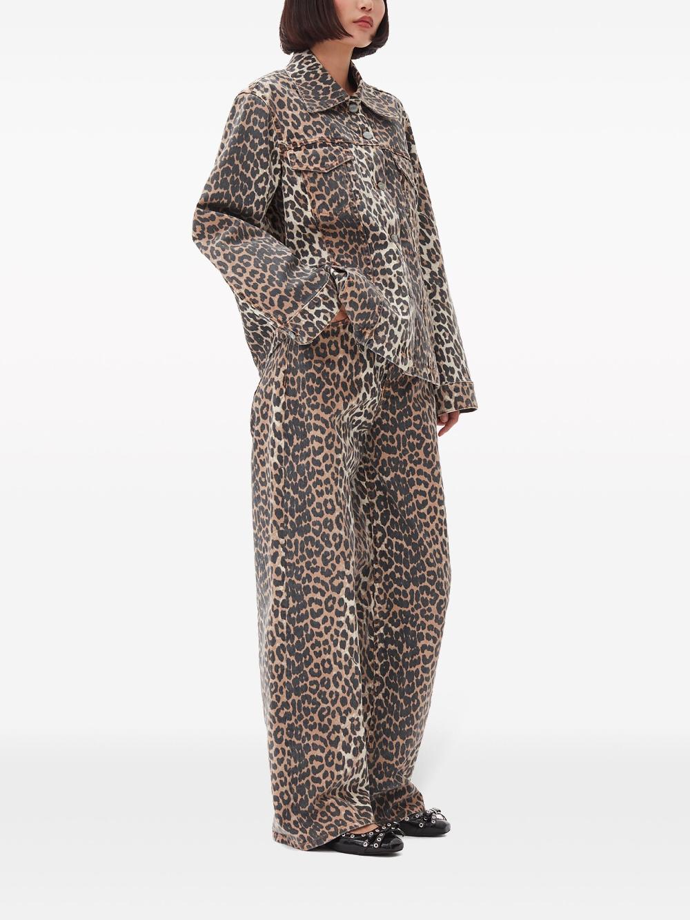 GANNI Leopard Printed Denim Jacket