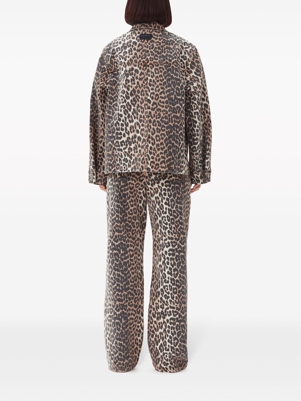 GANNI Leopard Printed Denim Jacket