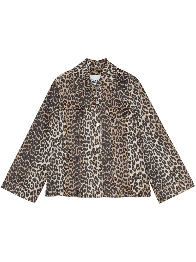 GANNI Leopard printed denim jacket