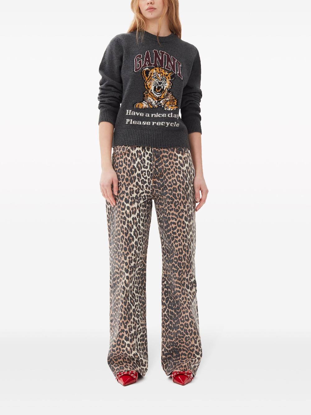 GANNI Leopard Printed Izey Jeans