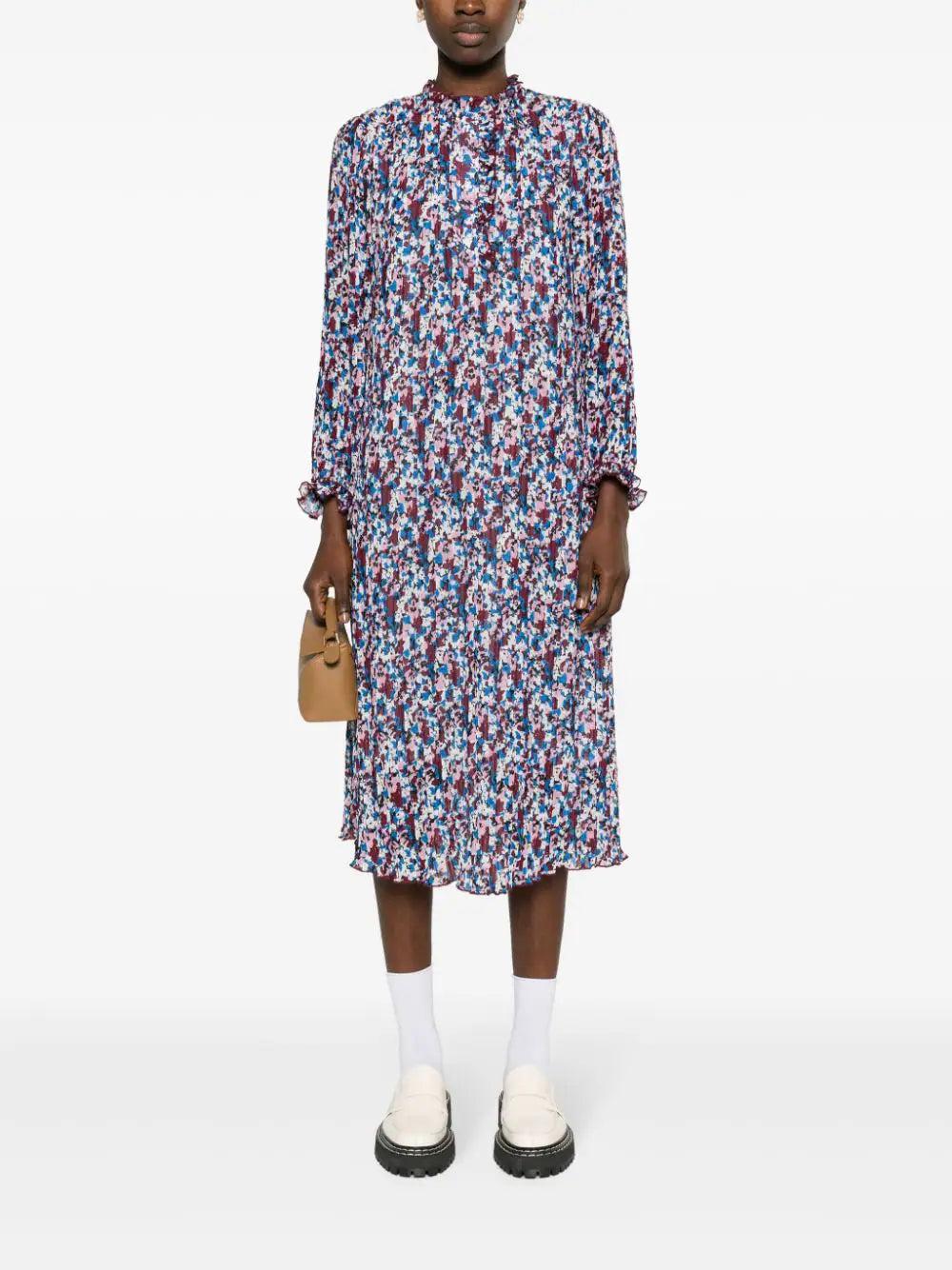 GANNI Multicolour Pleated Georgette Midi Dress