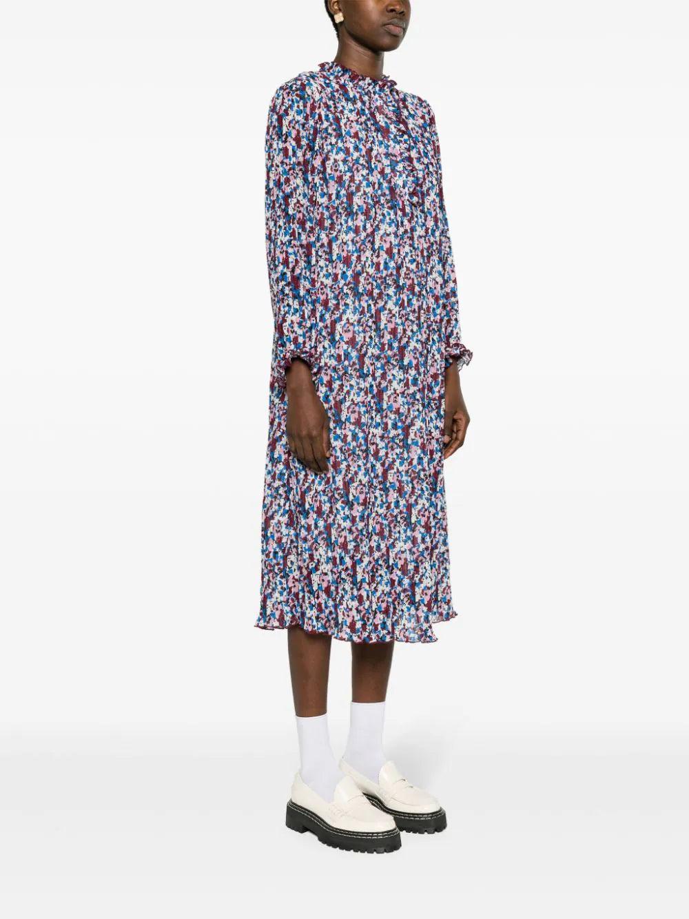 GANNI Multicolour Pleated Georgette Midi Dress