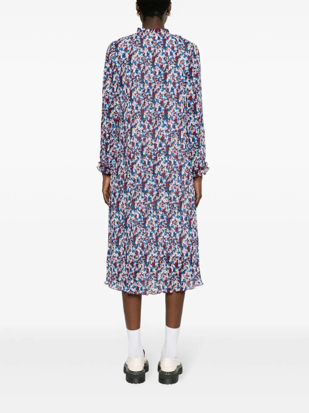 GANNI Multicolour Pleated Georgette Midi Dress