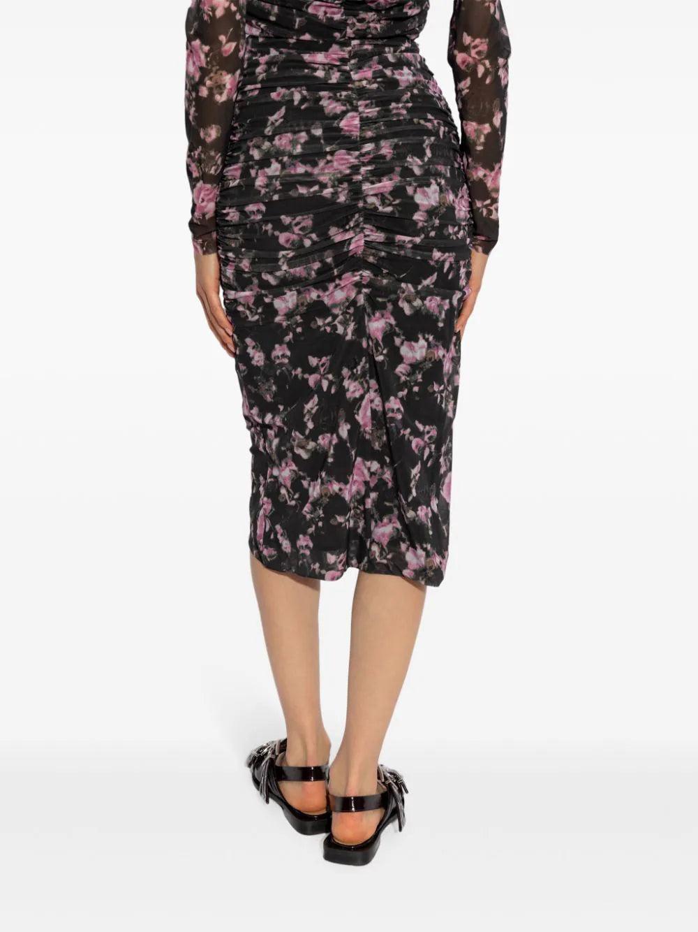 GANNI Printed Mesh Skirt With Ruffles