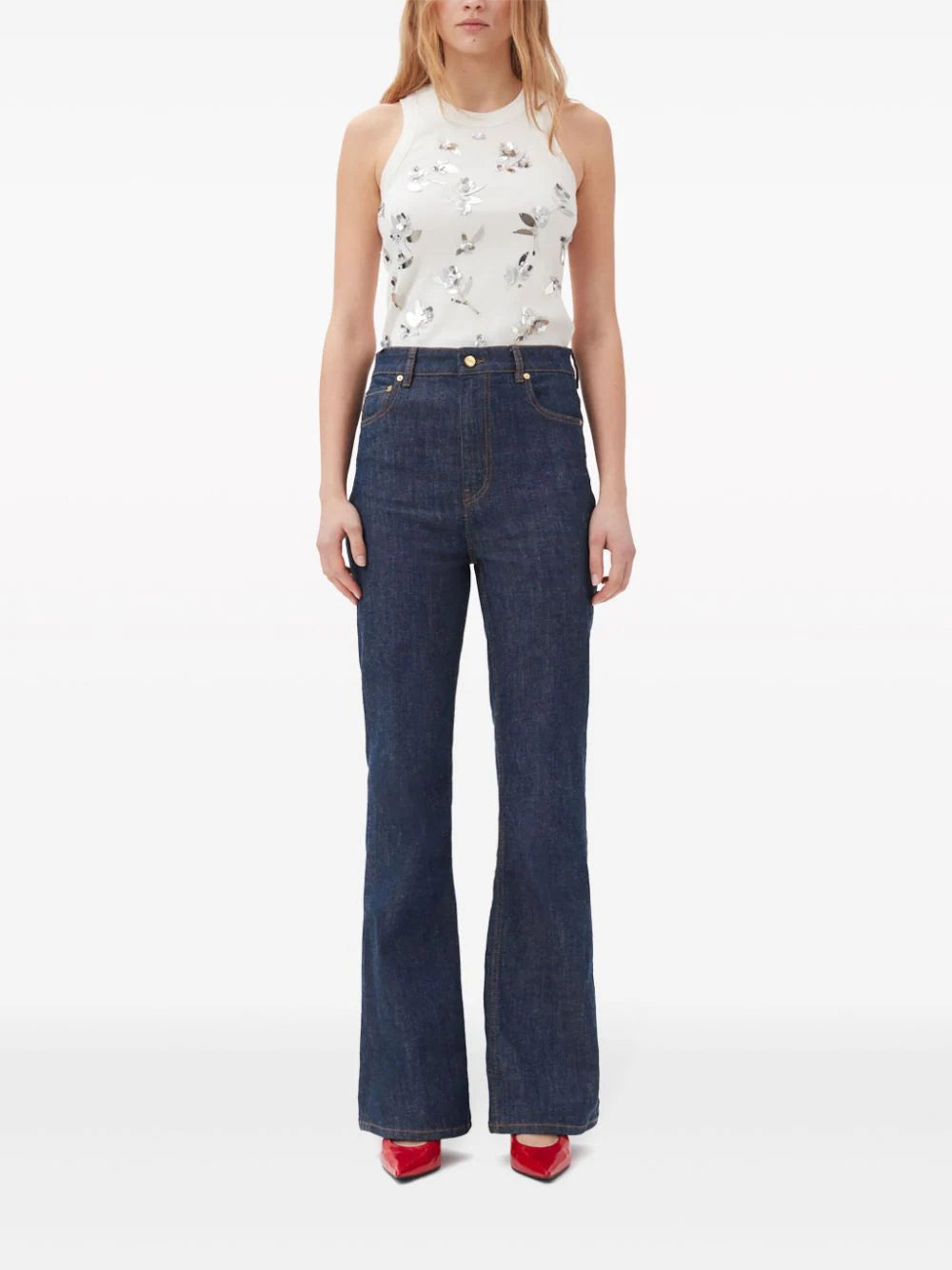 GANNI Rib Jersey Embellished Tank Top