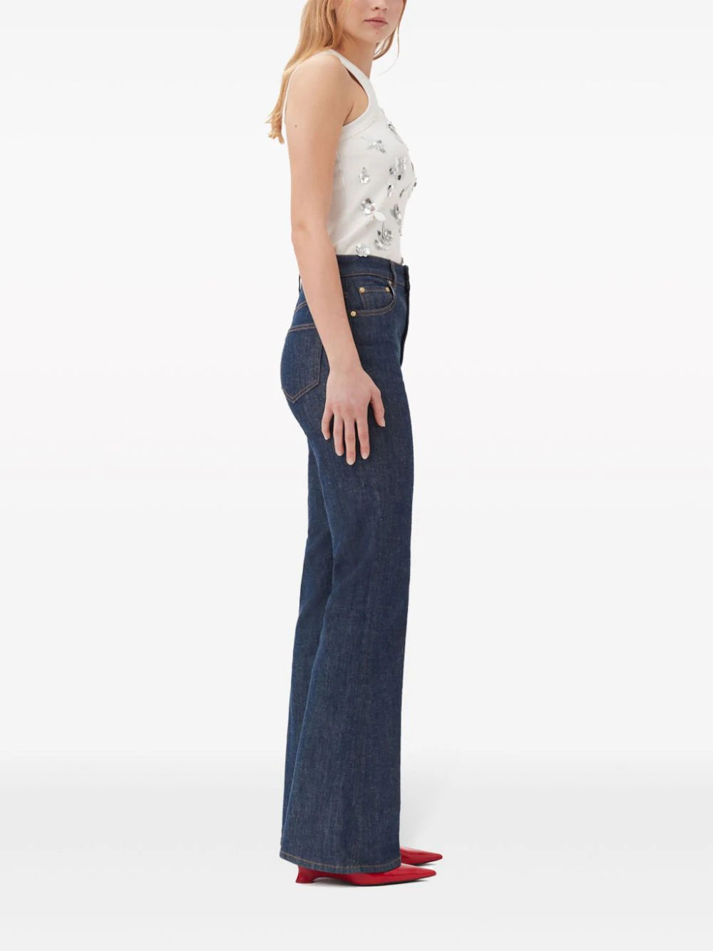GANNI Rib Jersey Embellished Tank Top