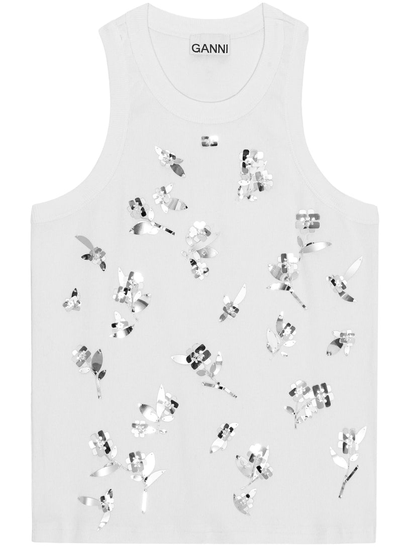 GANNI Rib jersey embellished tank top