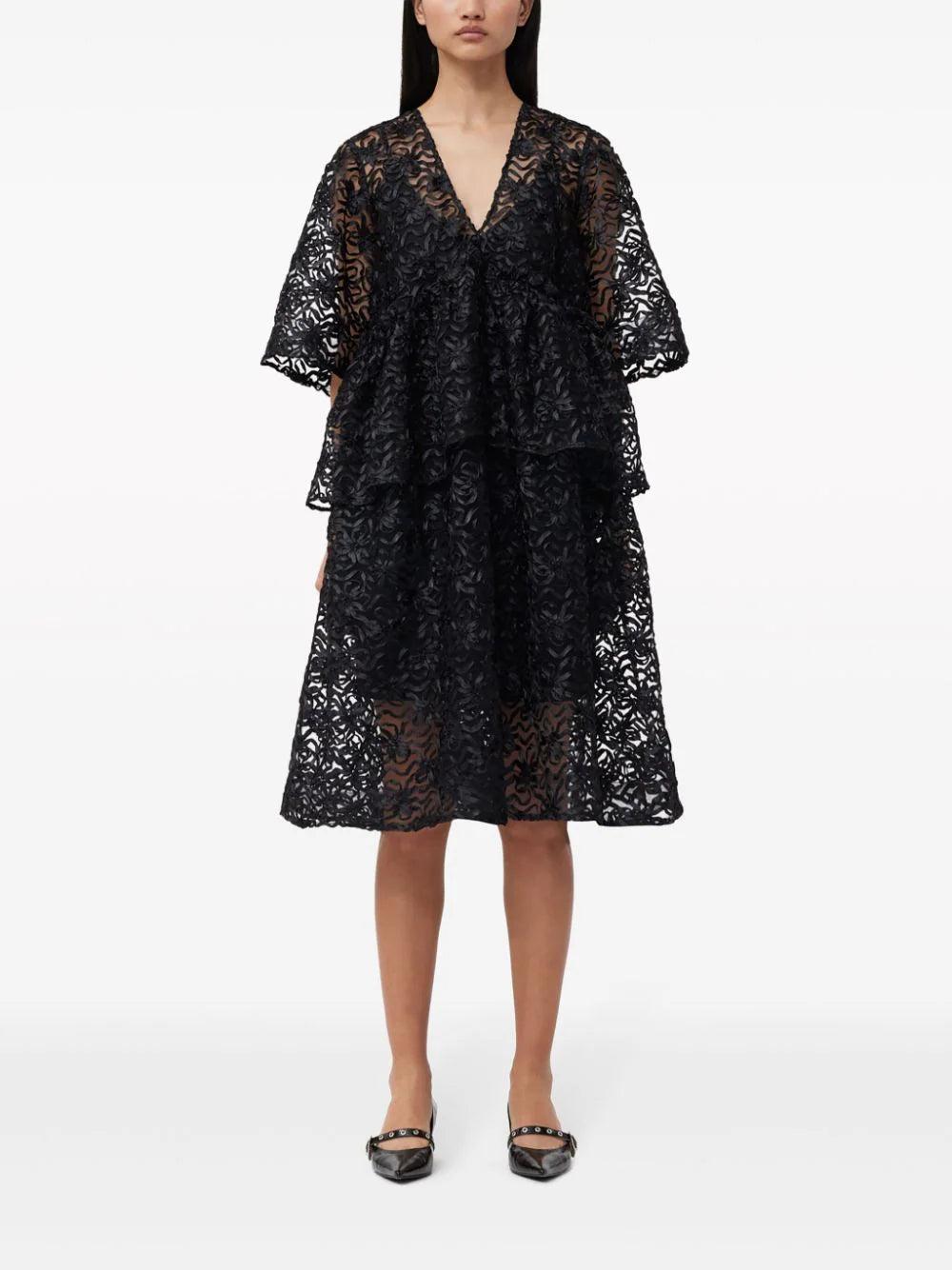 GANNI Ribbon Tulle Flounce Midi Dress