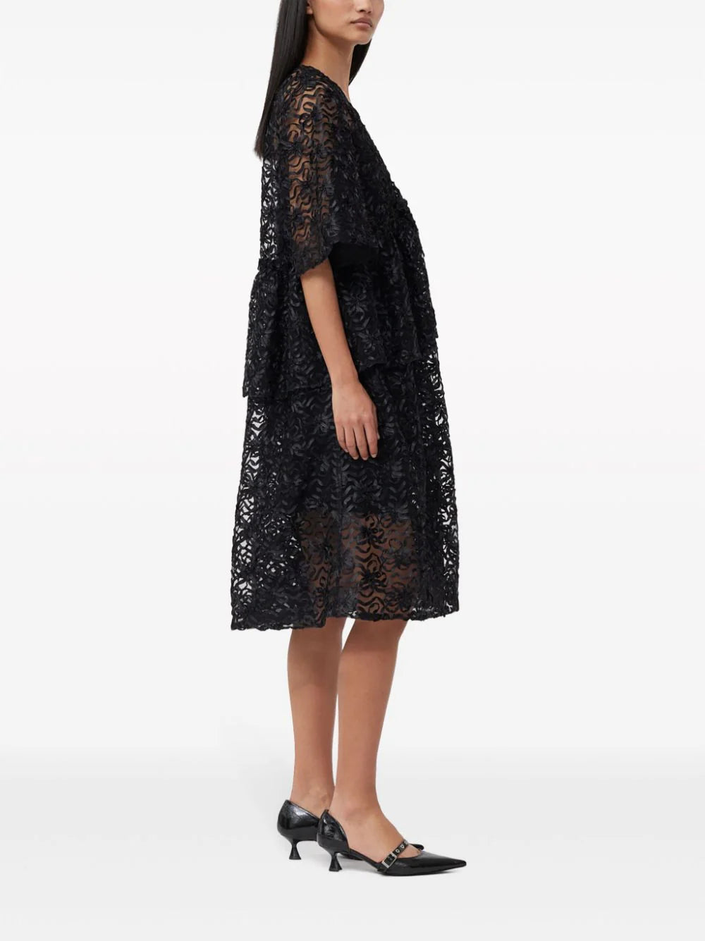 GANNI Ribbon Tulle Flounce Midi Dress