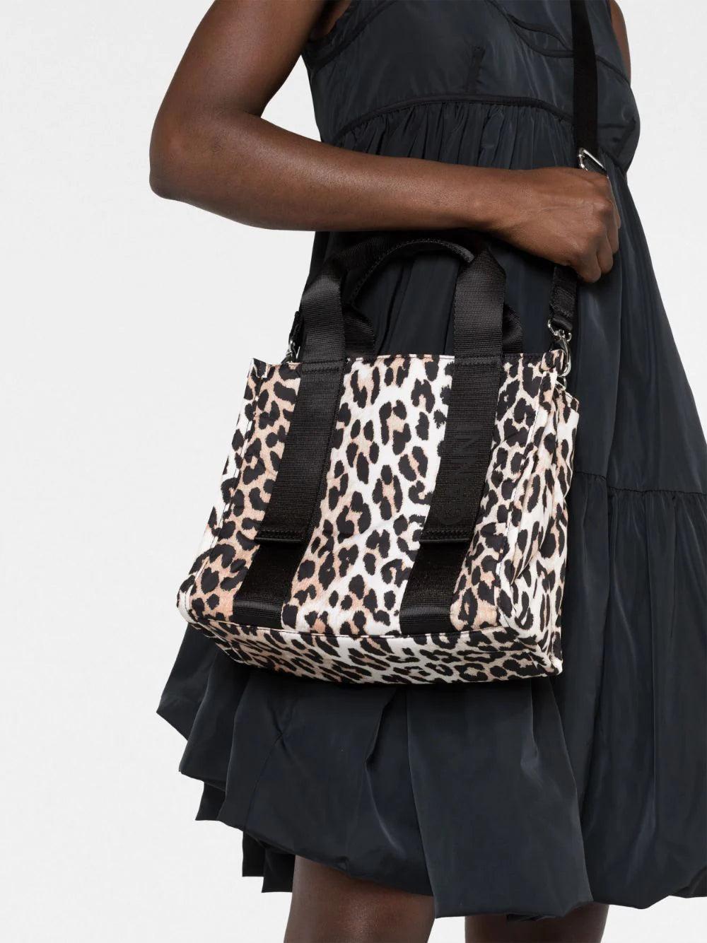 GANNI Small Leopard Tech Tote Bag