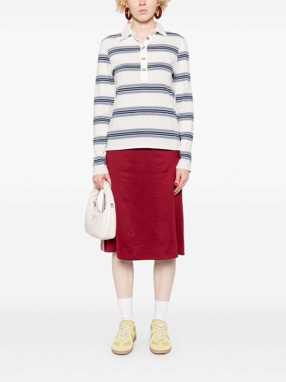 GANNI Striped Long Sleeve Polo Shirt
