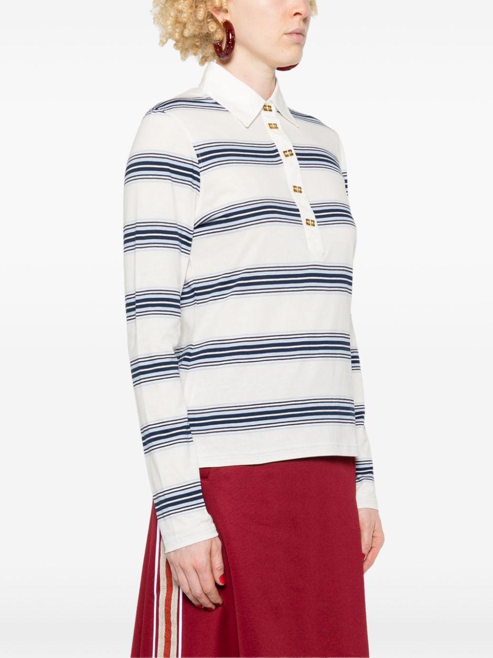 GANNI Striped Long Sleeve Polo Shirt