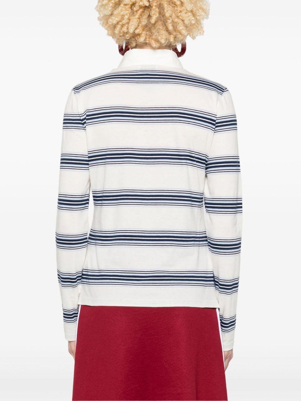 GANNI Striped Long Sleeve Polo Shirt