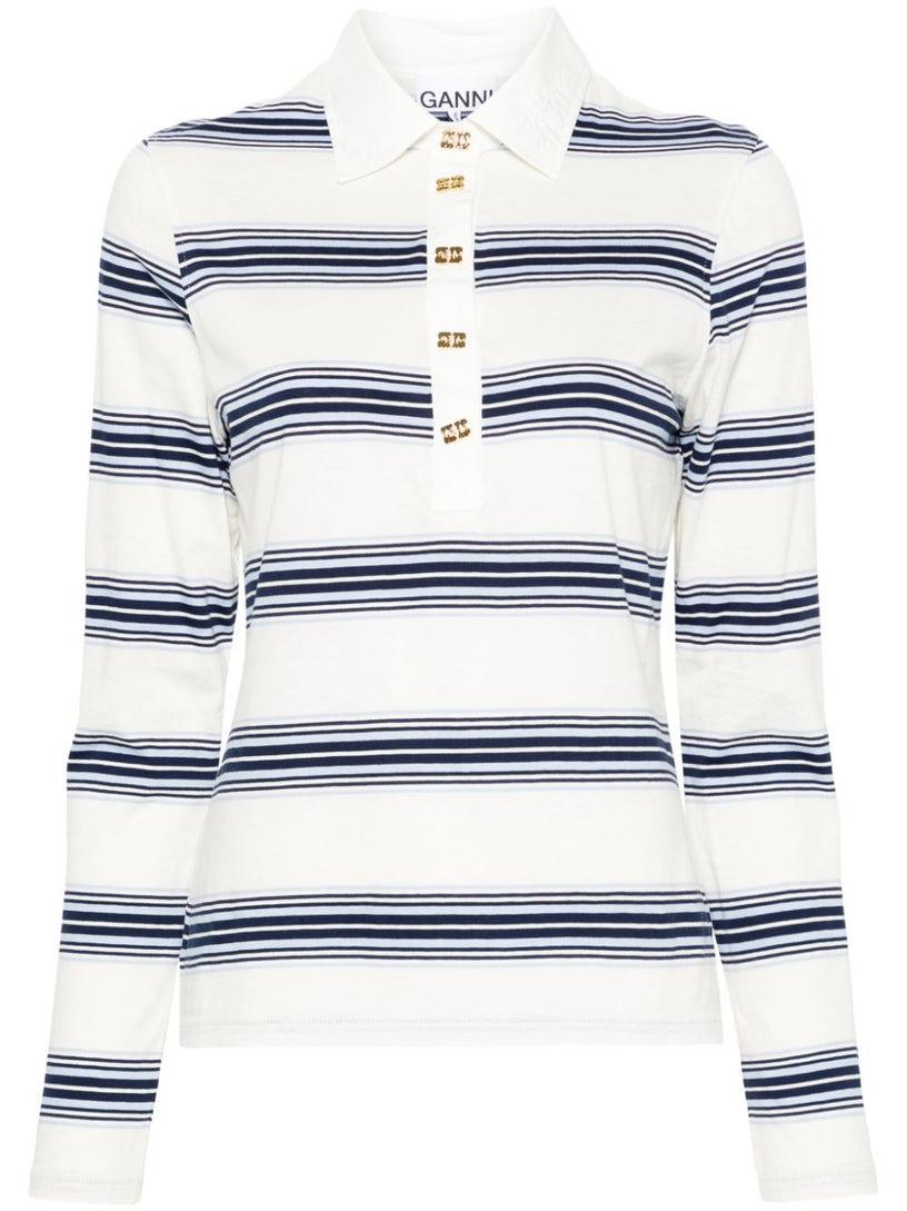 GANNI Striped long sleeve polo shirt