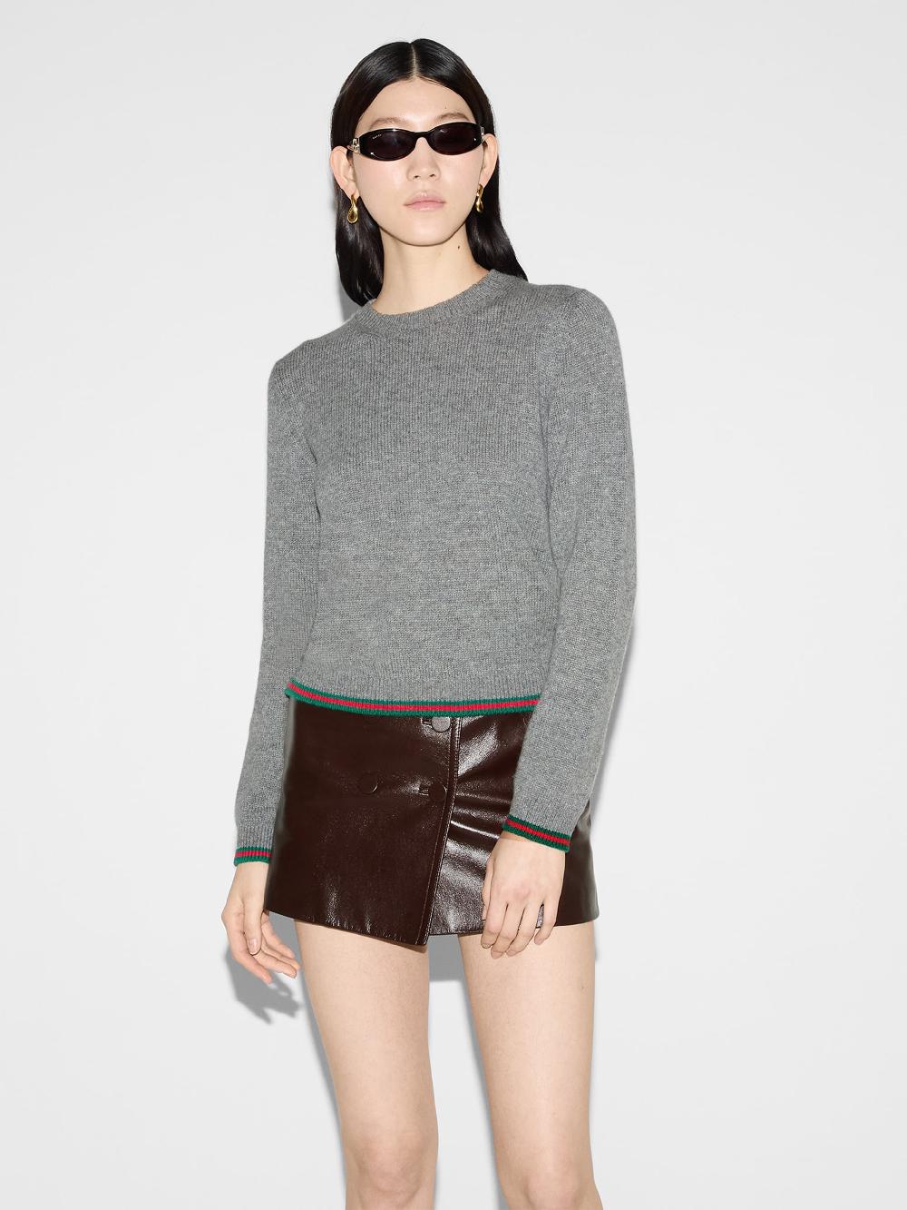 GUCCI Fine Cashmere Sweater With Web Ribbon