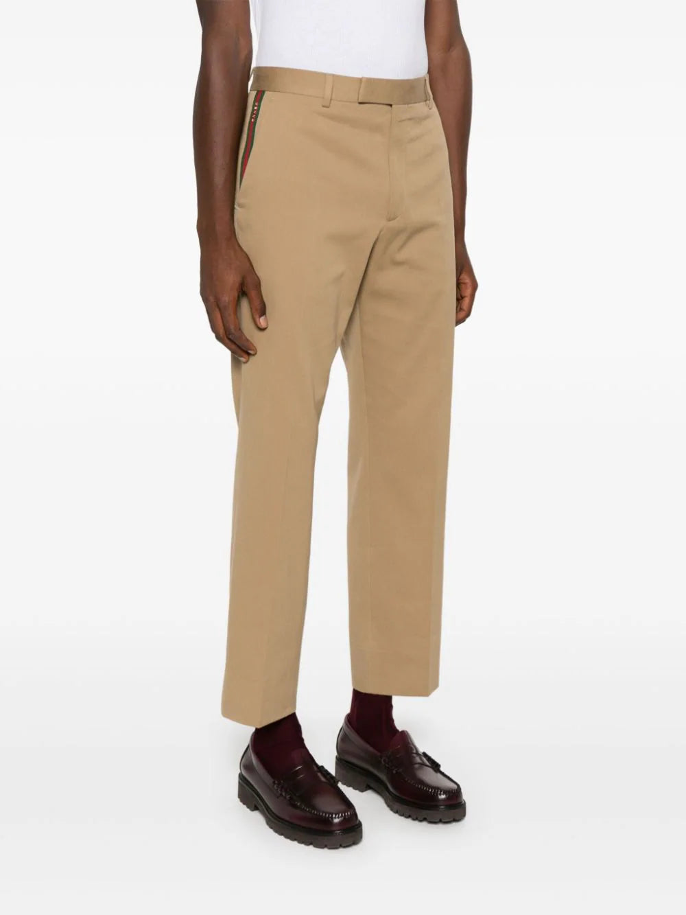 GUCCI Gabardine Chino Trousers With Web Ribbons