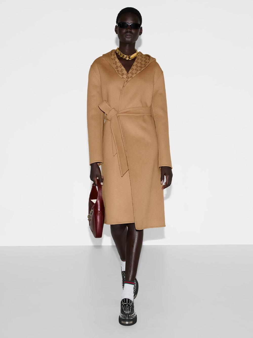 GUCCI Reversible Coat In Gg Silk Blend Wool