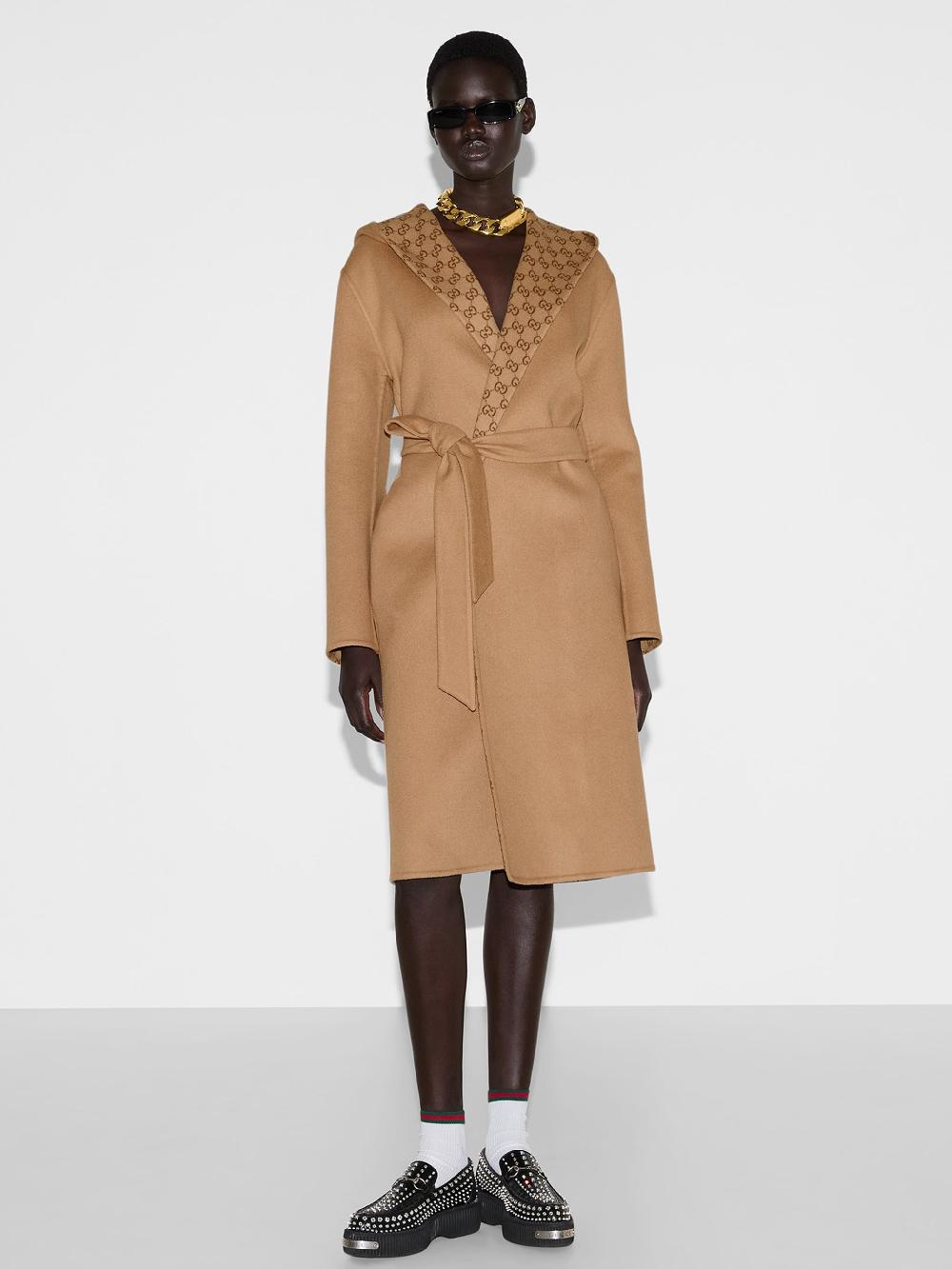 GUCCI Reversible Coat In Gg Silk Blend Wool