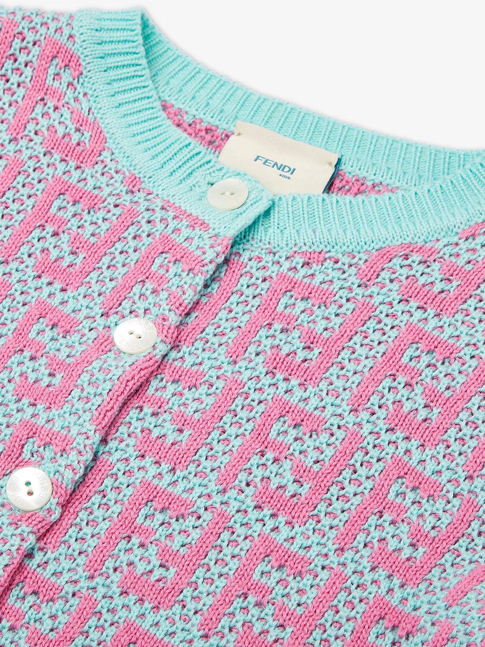 FENDI Kids Junior Multicolor Crochet Cotton Cardigan