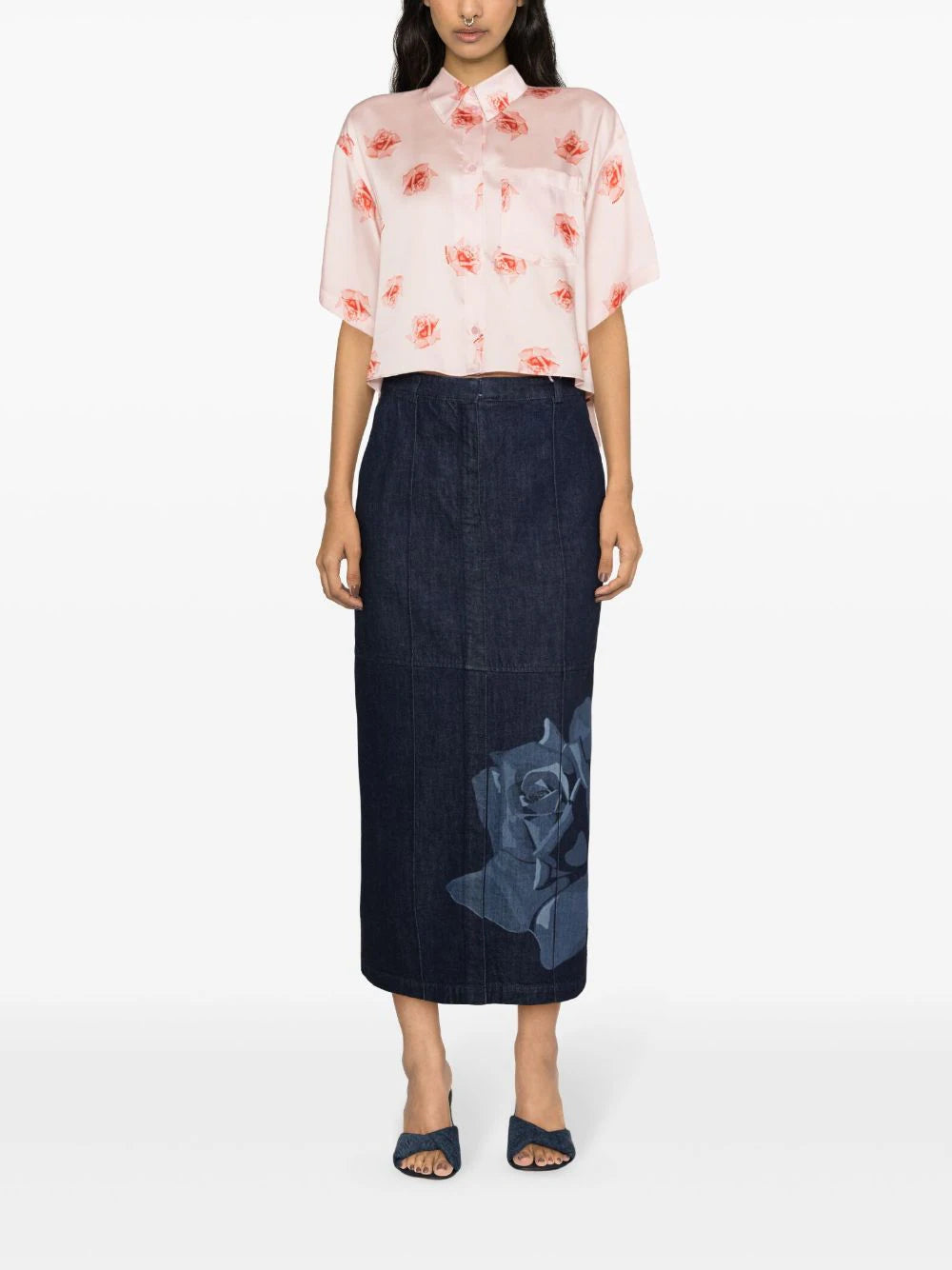 KENZO 'kenzo Rose' Cropped Dropped Shoulders Shirt