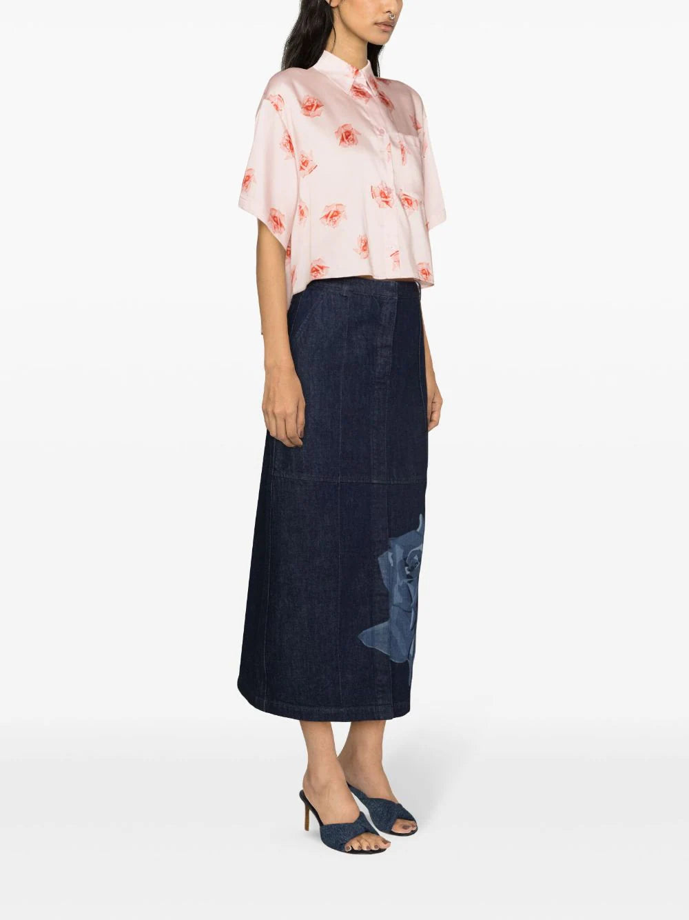 KENZO 'kenzo Rose' Cropped Dropped Shoulders Shirt