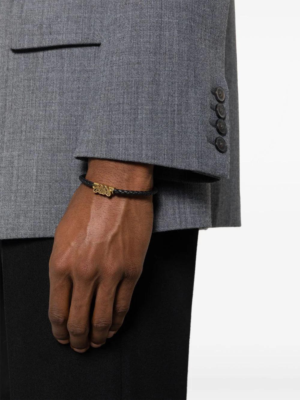 Alexander McQueen Leather Bracelet With Gold Seal Logo