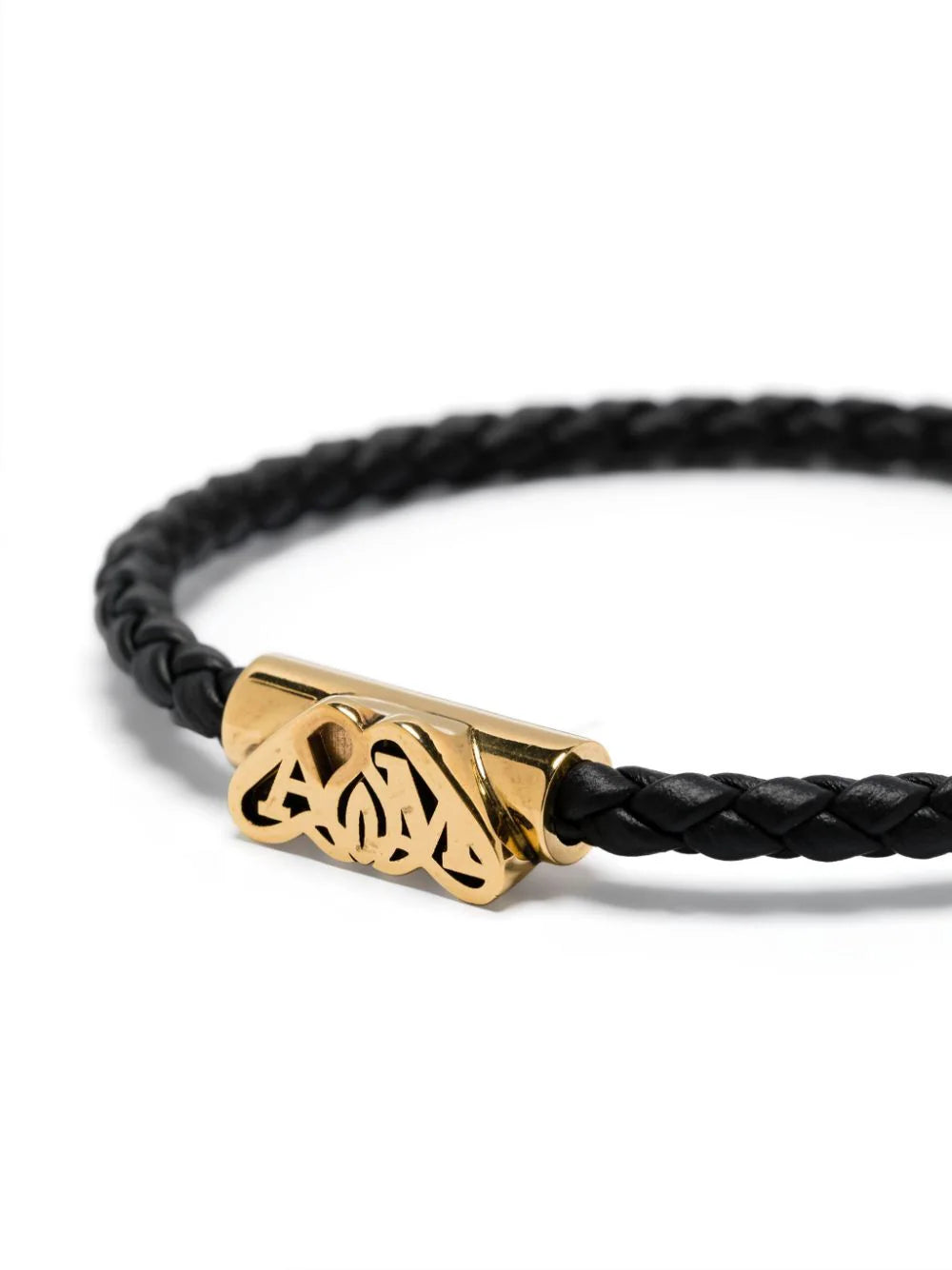Alexander McQueen Leather Bracelet With Gold Seal Logo