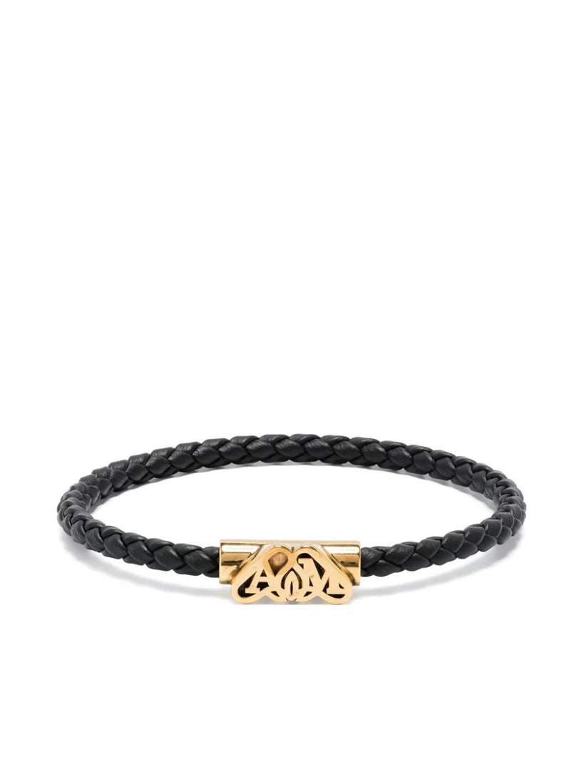 Alexander McQueen Leather bracelet with gold seal logo